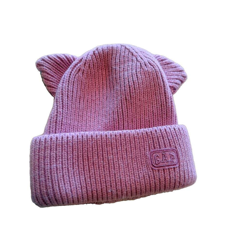 Baby GAP Litte Girl Size S Lilac Cat, Knit Beanie Hat Warm Winter cat ears cute